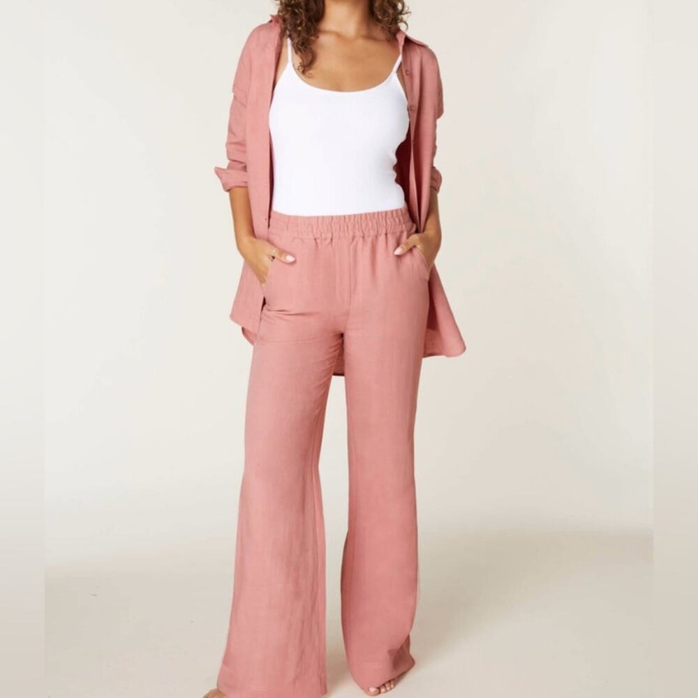 NWT Andie Swim Wide Leg Linen Blend Madeira Pants Coconut White Size Medium - Picture 10 of 11